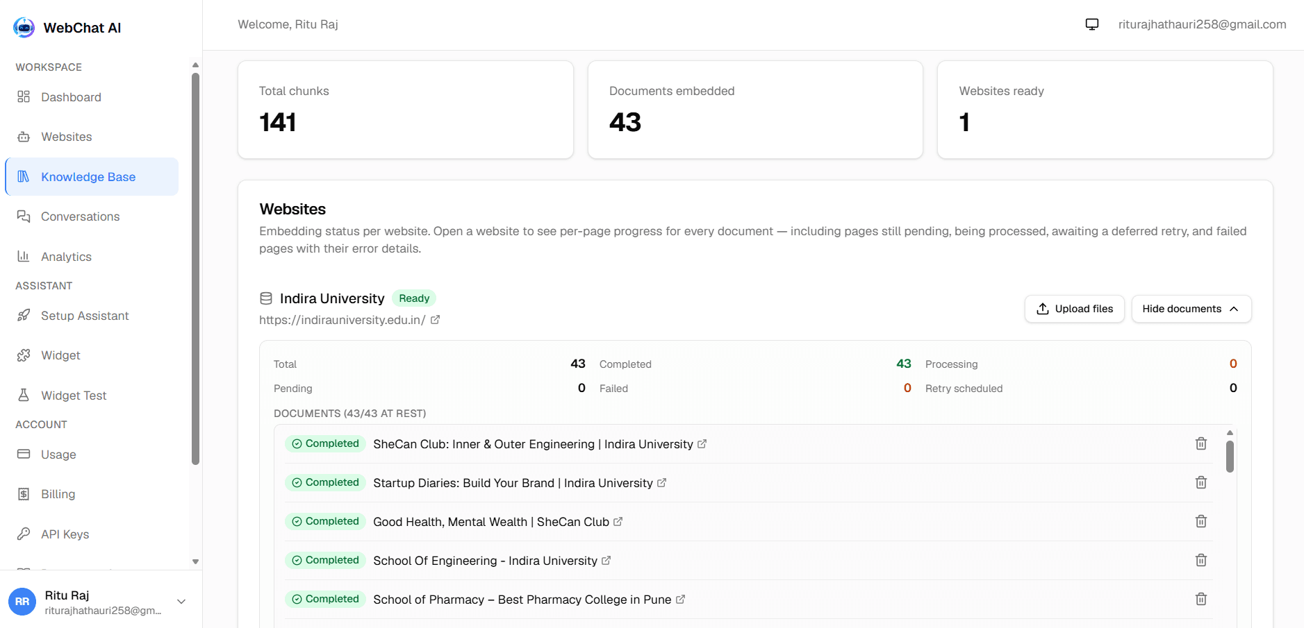 WebChat AI Knowledge Base Document Management