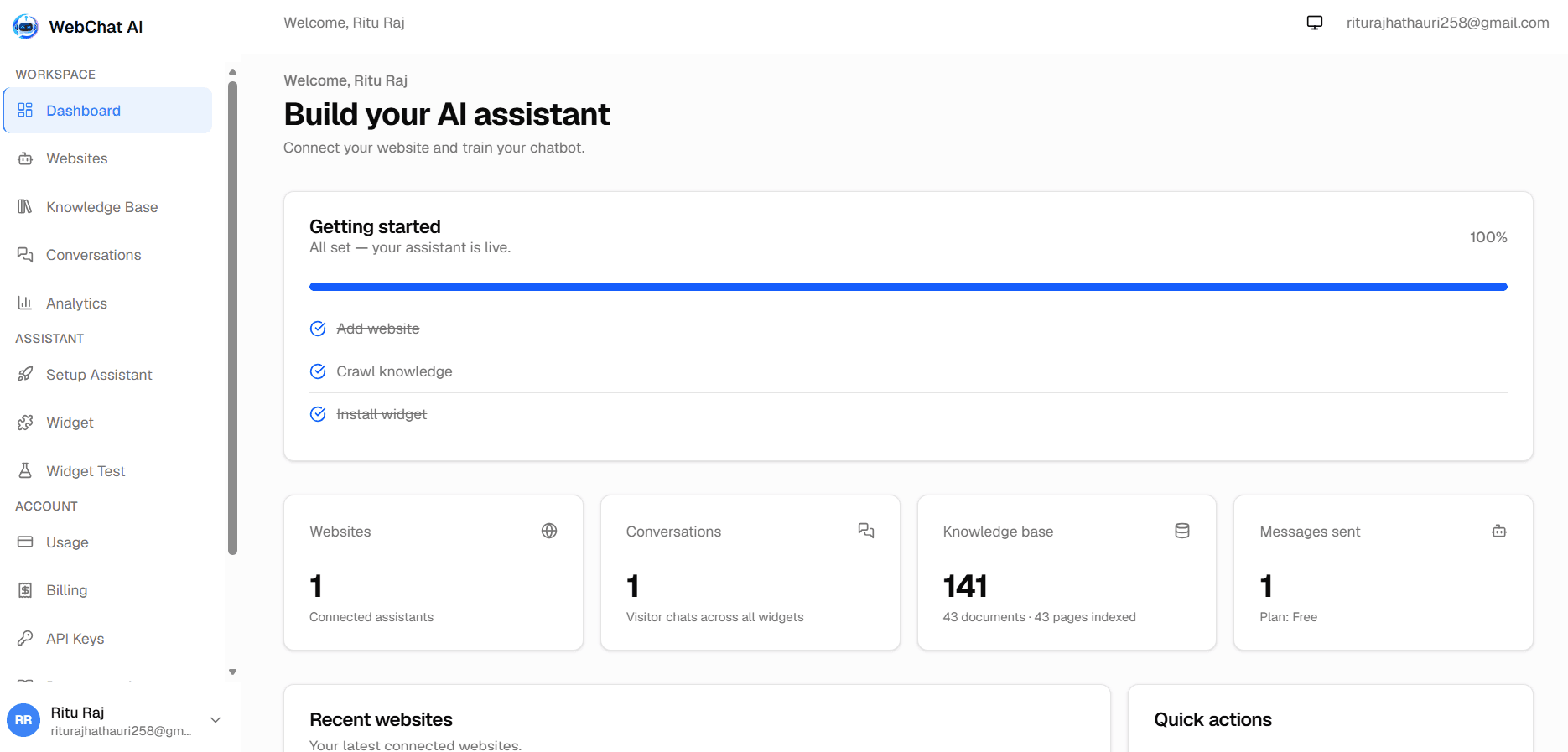 WebChat AI Workspace Dashboard